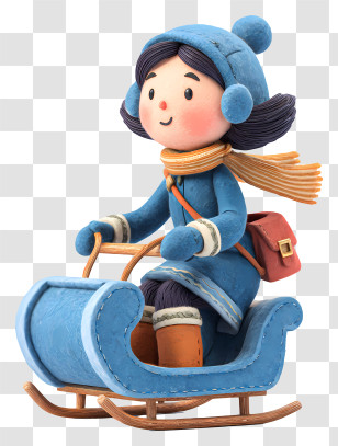 Cartoon Girl In Winter Sleigh - Child On Blue Sled Transparent PNG