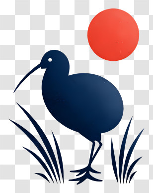 Kiwi Bird - Dark Blue Wading Bird With Sun Transparent PNG
