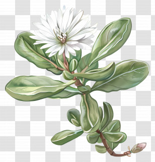 Ice Plant Flower - White Flower With Green Leaves Transparent PNG
