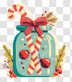 Christmas Candy Jar - Decorative Festive Candy Jar With Candy Canes Transparent PNG