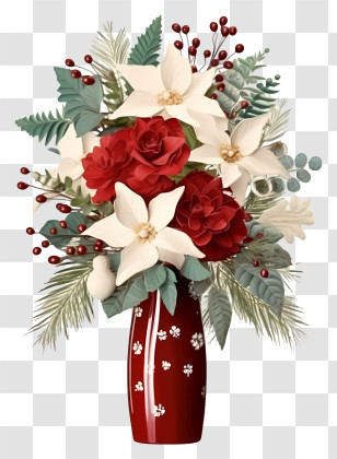 Vase - Decorative Christmas Bouquet In Festive Vase Transparent PNG