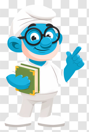 Brainy Smurf - Blue Nerdy Cartoon Teacher With Book Transparent PNG