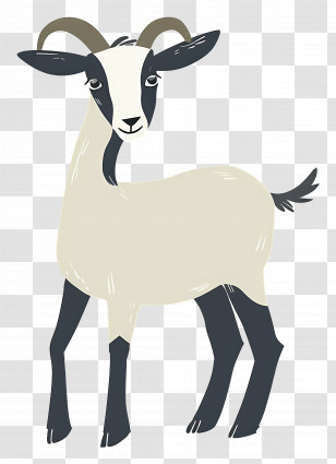 Cartoon Goat With Horns - Cartoon Goat With Black And White Design Transparent PNG