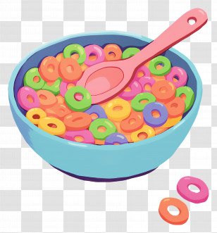 Bowl Of Cereal - Bowl Of Colorful Cereal With Spoon Transparent PNG
