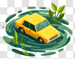 Car Submerged In A Swamp - Yellow Car Stranded In Water Transparent PNG