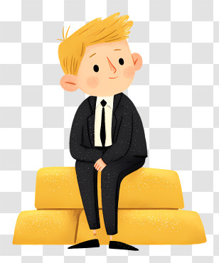 Businessman Sitting Gold Bars - Cartoon Man Sitting On Gold Bars Transparent PNG