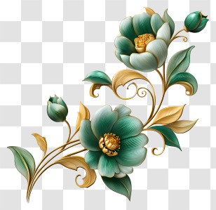 Gold And Emerald Vine - Elegant Green And Gold Floral Design Transparent PNG