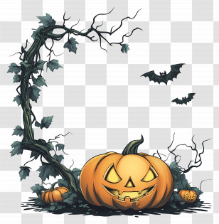 Halloween Frame - Festive Pumpkin And Bats Frame For Halloween Transparent PNG