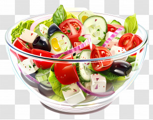 Greek Salad - Fresh Vegetable Salad In Glass Bowl Transparent PNG