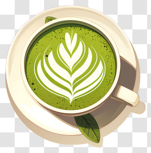 Matcha Latte - Green Tea With Latte Art Transparent PNG