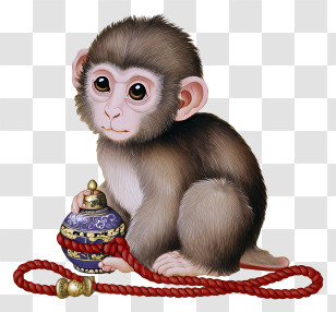 Zodiac Chinese - Adorable Baby Monkey With Ornament Transparent PNG