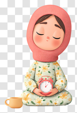 Muslim Woman Undergoing Fasting - Peaceful Girl Meditating With Clock Transparent PNG