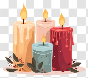Candles - Decorative Burning Candles With Leaves Transparent PNG
