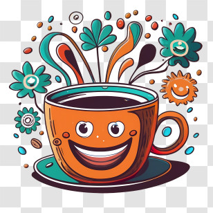 Cartoon Coffee Cup - Smiling Cartoon Coffee Cup Illustration Transparent PNG