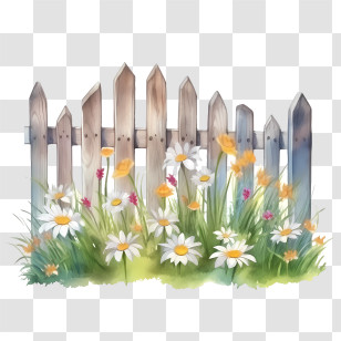 Wooden Garden Fence - Wooden Fence With Blooming Wildflowers Illustration Transparent PNG