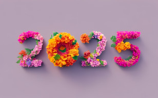 2025 Happy New Year - 2025 Floral Themed Text Design Transparent PNG