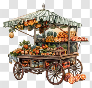 Food Cart - Fruit Cart With Various Fruits Transparent PNG