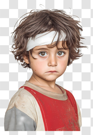 Child With Head Bandage - Sad Bandaged Boy Portrait Transparent PNG