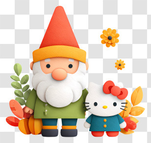 Autumn Gnome And Hello Kitty - Gnome And Hello Kitty In Cute Cartoon Style Transparent PNG