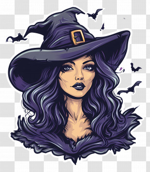 Halloween Witch - Witch With A Dark Hat And Bats Illustration For Halloween Transparent PNG