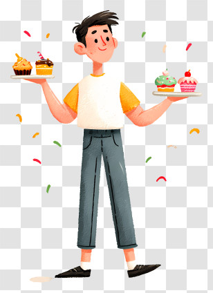 Young Man Holding Desserts - Friendly Man Serving Cupcakes Transparent PNG