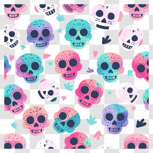 Cute Skulls - Colorful Skull Pattern For Day Of The Dead Transparent PNG