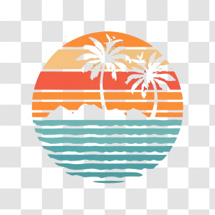 Sunset - Tropical Sunset Logo With Palm Trees And Waves Transparent PNG