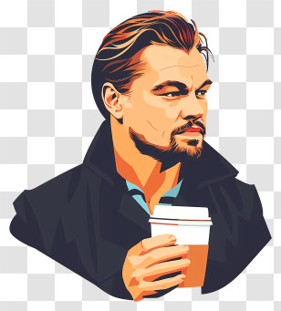 Leonardo Dicaprio - Stylized Man With Coffee Digital Illustration Transparent PNG