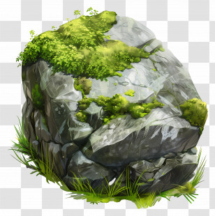 Moss Stone - Moss-Covered Rock With Green Details Transparent PNG