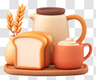 Coffee With Bread - Cozy Breakfast Set With Coffee And Bread Transparent PNG