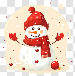 Snowman - Adorable Snowman With Hat And Scarf Transparent PNG