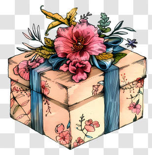 Mothers Day Gift - Gift Box With Floral Decoration Transparent PNG