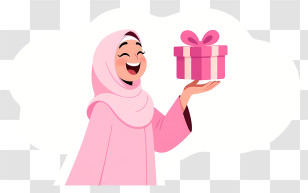 Muslim Woman Holding Gift Box - Laughing Pink Hijab Girl With Present Transparent PNG