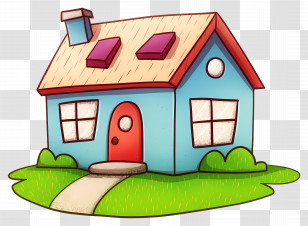 Cartoon House - Cute Blue House Illustration Transparent PNG