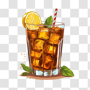 Ice Tea - Iced Tea With Lemon Slice And Mint Garnish Transparent PNG