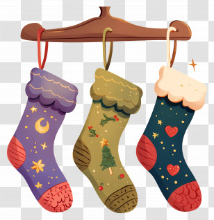Christmas Socks On Hangers - Colorful Christmas Stockings Hanging On A Rack Transparent PNG