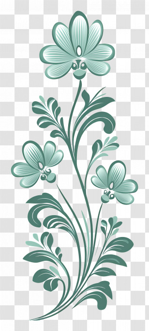 Spring Border - Green Floral Design With Leaves And Flowers Transparent PNG