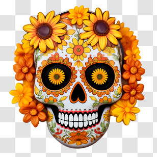 Day Of The Dead
 - Day Of The Dead Skull With Marigold Flowers Transparent PNG