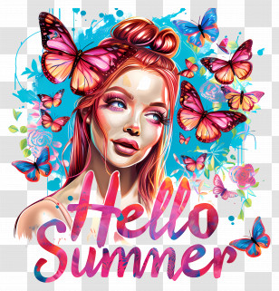 Hello Summer - Hello Summer Poster With Butterflies Transparent PNG