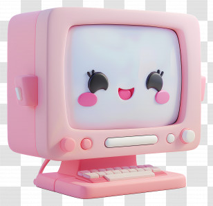 3d Computer - Pink Cute Computer With Smiling Face Transparent PNG