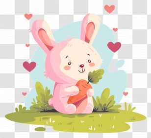 Cute Cartoon Bunny - Cute Cartoon Rabbit Holding A Carrot Transparent PNG