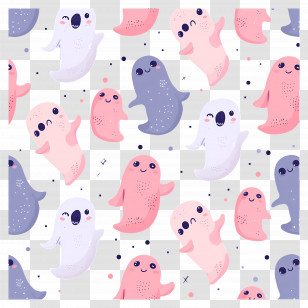 Ghosts Pattern - Cute Cartoon Ghosts Pattern Transparent PNG