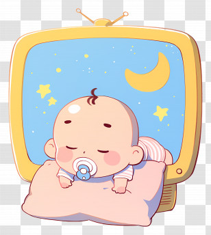 Baby Sleep Day - Sleeping Baby Cartoon With TV Background Transparent PNG