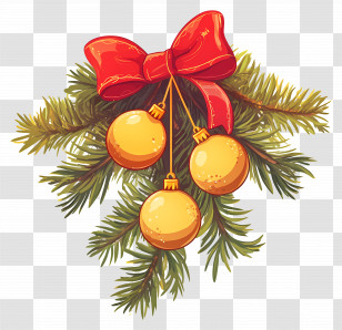Christmas Balls On A Branch - Christmas Ornaments With A Red Bow Transparent PNG