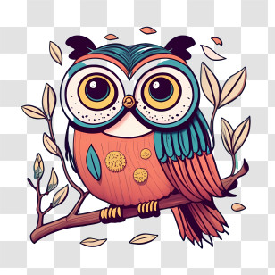 Cartoon Owl - Colorful Owl Illustration On Branch Transparent PNG