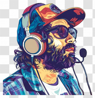 Podcaster - Stylish Man With Headphones And Microphone Transparent PNG