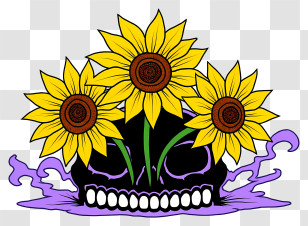 Halloween Skull Flowers - Sunflower Skull Art For Day Of The Dead Transparent PNG
