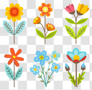 Wild Flower - Cartoon Illustration Of Colorful Flowers Transparent PNG