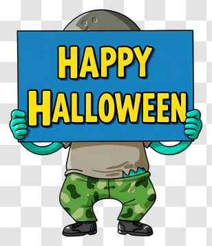 Zombie Happy Halloween - Zombie Soldier With Happy Halloween Sign Transparent PNG