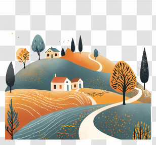 Autumn Landscape With Houses - Autumn Landscape With Countryside Houses Transparent PNG
